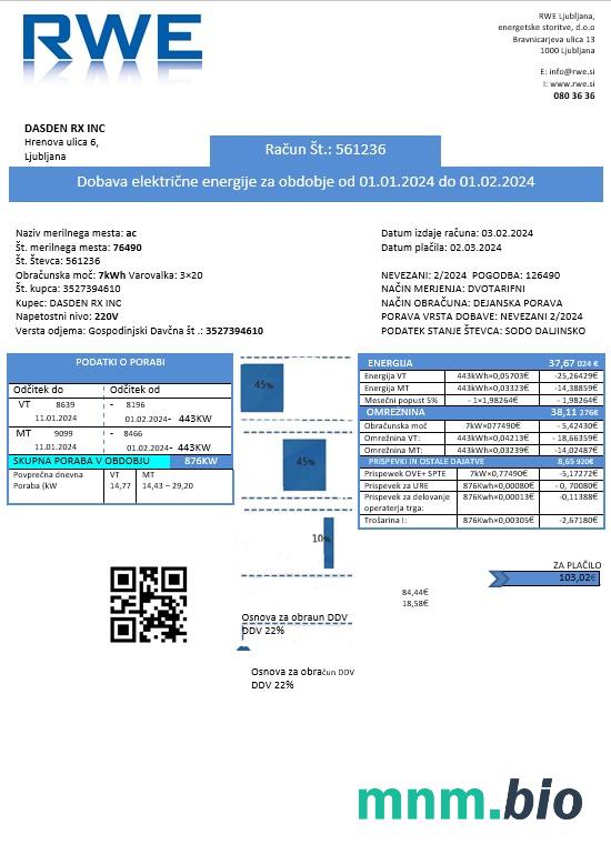 Słowenia RWE energii elektrycznej dowód adresu rachunek za usługi komunalne szablon w formacie Word i PDF
